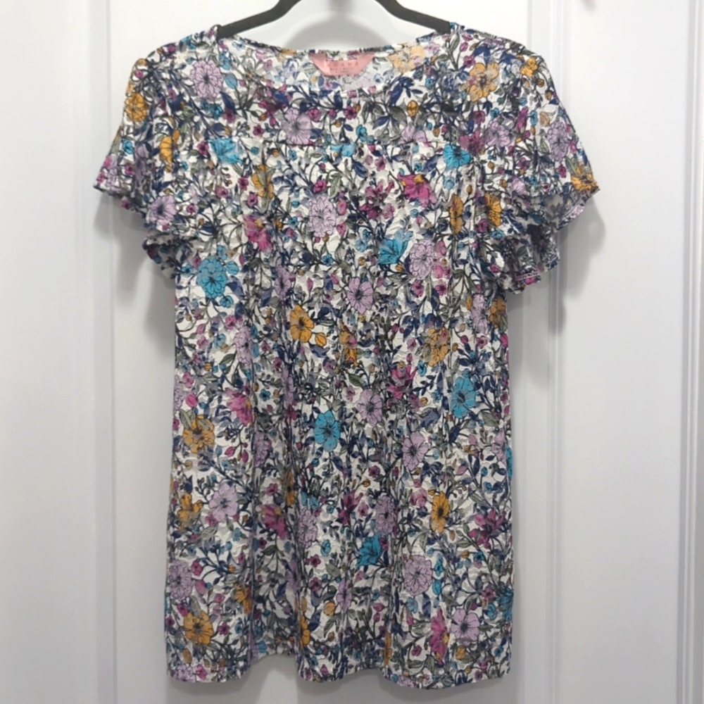 Multi colored floral lace top with built in cami